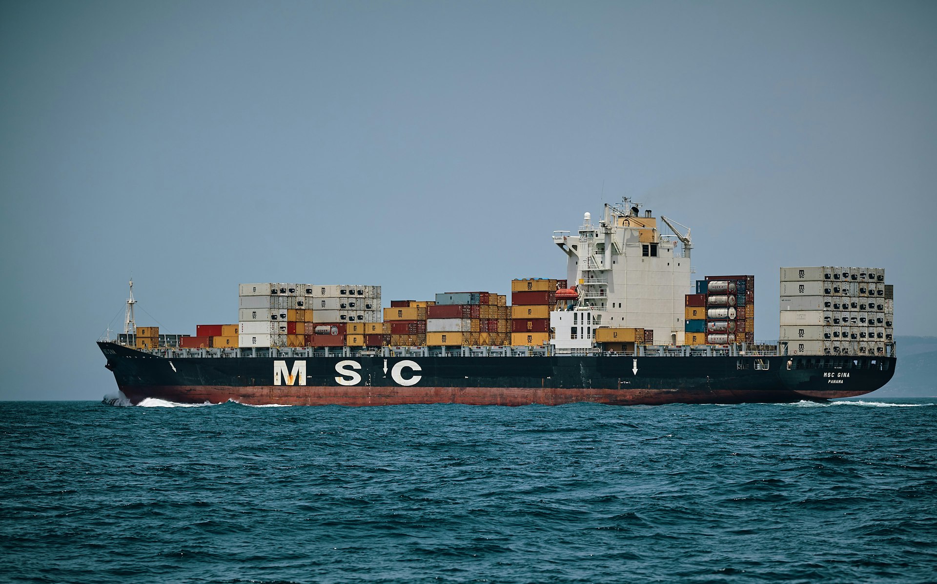 Container ship under way at sea